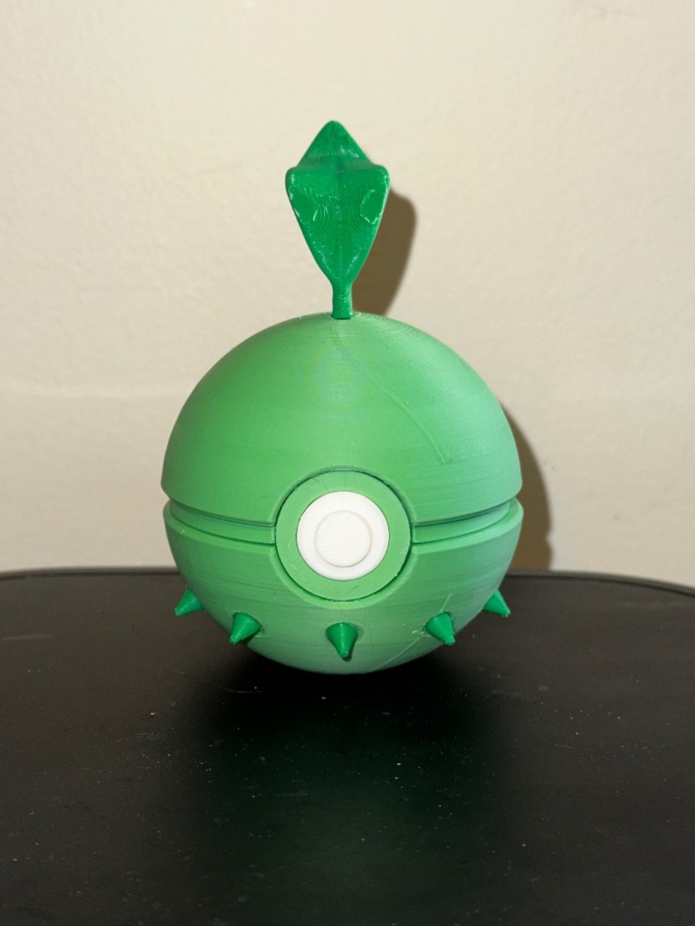 Green Leaf Spiked Sphere Display – 3D Printed Sprouted Grass Orb